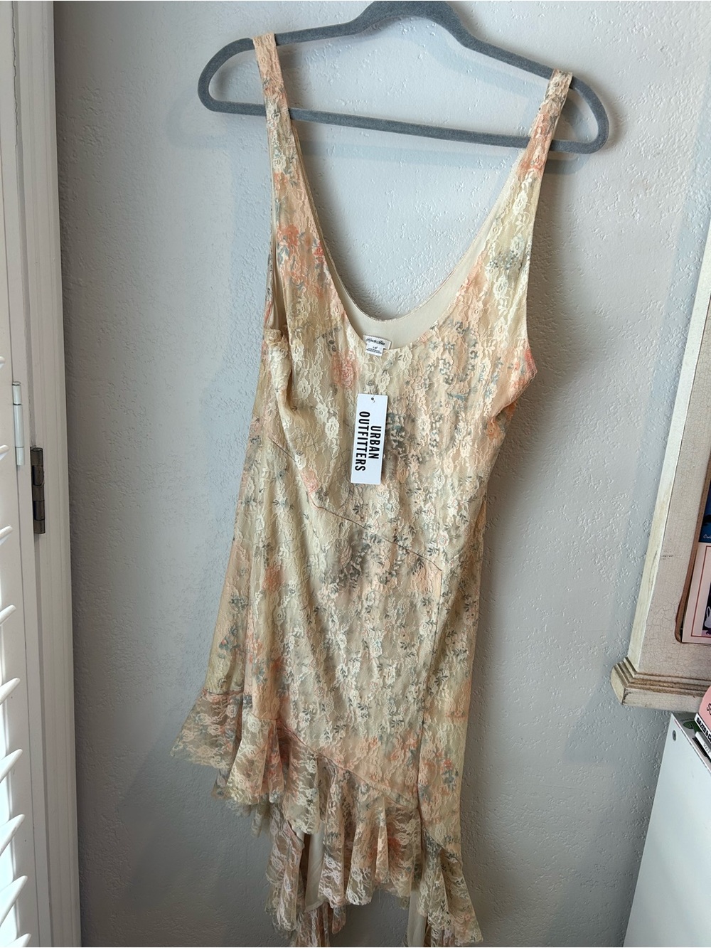 Urban Outfitters Beige Floral Lace Slip with Peach & Gray Accents
